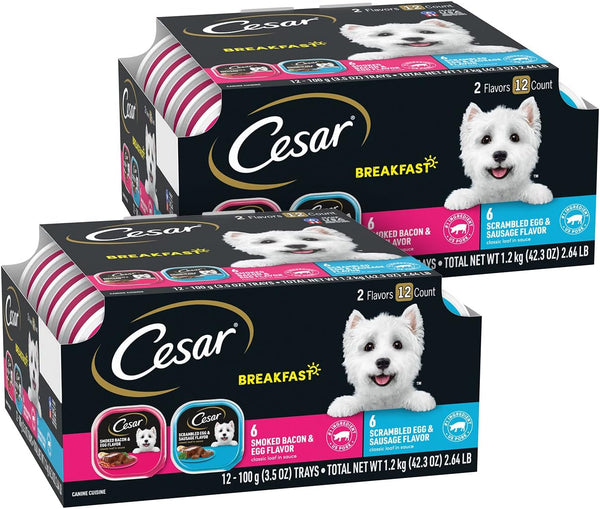 Cesar Wet Dog Food Classic Loaf in Sauce, Breakfast Lovers Variety Pack,