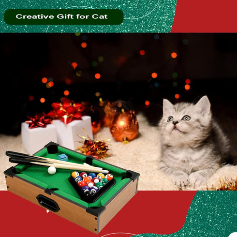Kinaxixi Mini Pool Table Wooden Billiards Tabletop Board Game for Family Night Party Time Gift for Cat Lovers
