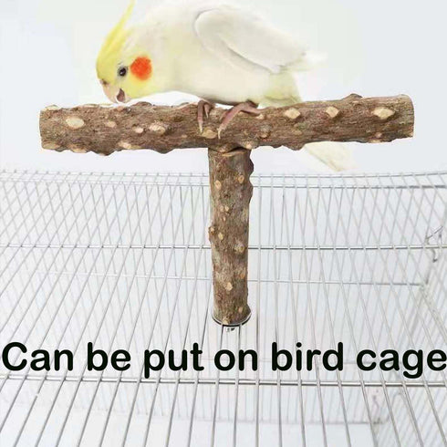 Natural Bird Perch Stand with Suction Cup, Wood Training Perch for Small Medium Large Parrots, T Shape