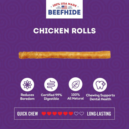 USA Beefhide Chip Rolls, 10-11" Dog Chew Treats, Chicken Flavor, 10 Count