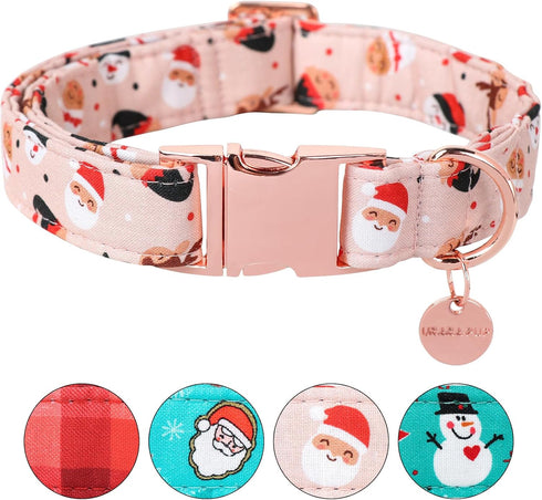 Christmas Cotton Dog Collar for Puppy Girl or Boy, Comfortable with Durable Metal Buckle, XS, Neck 8-12in