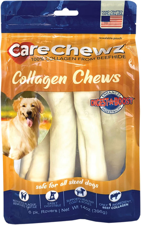 Pet Factory CareChewz Collagen 9" Rovers Dog Chew Treats - Natural Flavor, 6 Count