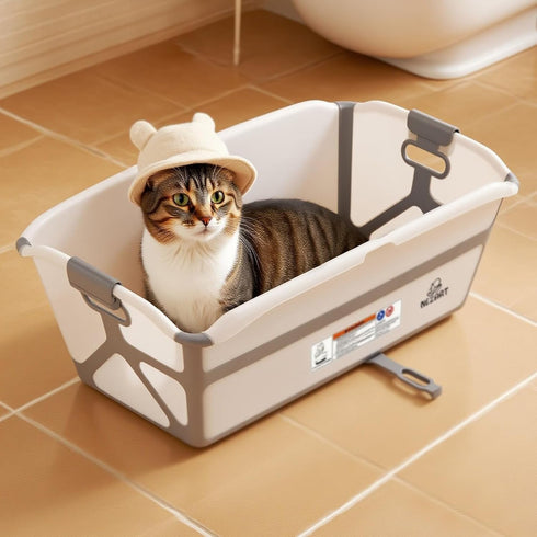 Multipurpose Collapsible Pet Bathtub with Water Drain Plug, Fold-able Bathtub for Puppy Small Dogs Cats, Portable