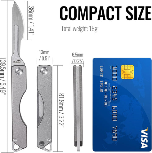 KeyUnity KK01 Titanium Folding Knife, Utility EDC Pocket Knife with #24 Replaceable Blade for Outdoor Use