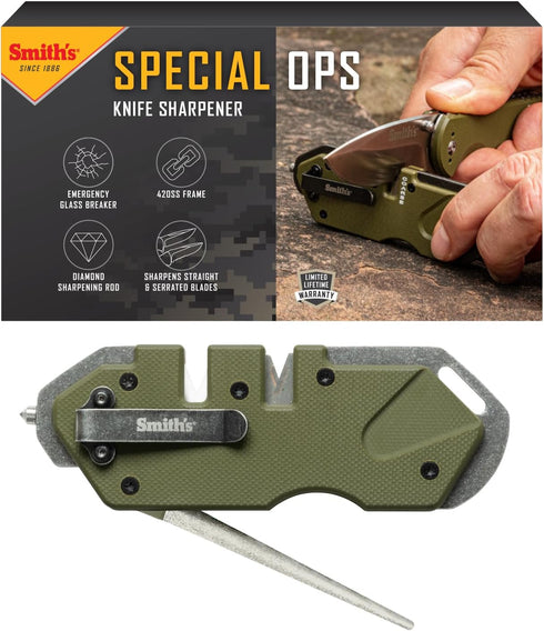 Smith’s 50981 Pocket Pal Tactical Knife Sharpener - OD Green, 2 Stage Sharpener & Diamond Rod, Compact