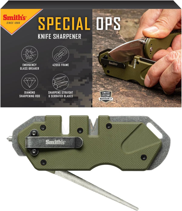 Smith’s 50981 Pocket Pal Tactical Knife Sharpener - OD Green, 2 Stage Sharpener & Diamond Rod, Compact