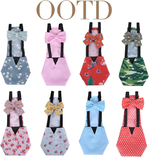 6-Piece Set Silkie(6D20P MANON ROSA Chicken Diapers Bantam Hens - Reusable with Bow Ties Poultry Nappies Washable
