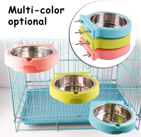 Crate Dog Bowl, Removable Stainless Steel Water Feeder Bowls for Cat, Puppy, Bird Pets (Large, Blue)