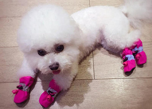 GabeFish Anti Slip Dog Socks Shoes, Adjustable Drawstring Boot Paw Protectors for Small Medium Pets, Pink