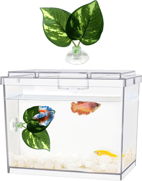 Mini Betta Fish Tank, 0.2 Gallon Stackable Cube Tank with Betta Leaf and Gravels (Pack-1)