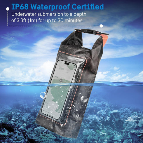 Pelican Marine IP68 Waterproof Dry Bag 2L, Roll Top Backpack with Phone Case for Boating & Kayak Accessories