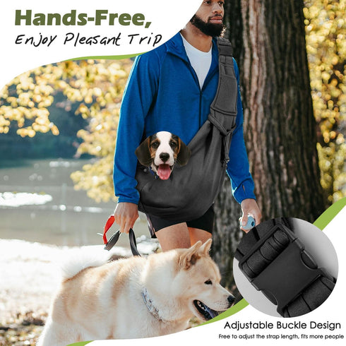 Pawaboo Dog Sling Carrier for Small Dogs, Reversible Hands Free Carrier Sling with Adjustable Strap and Safety Leash