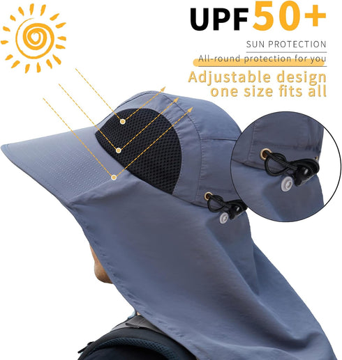 Sun Hat for Men Women with Neck Flap, UPF 50+ UV Protective Wide Brim Hiking Fishing Hat