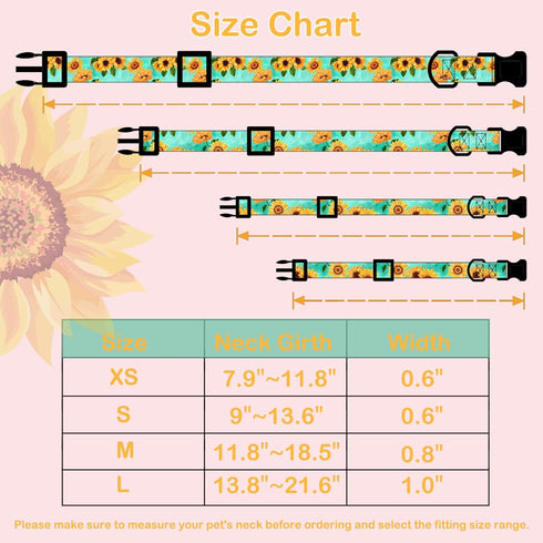 Faygarsle Dog Collar - Cute Light Green Puppy Collars with Sunflower Pattern for Small Medium Large Dogs, Spring Summer