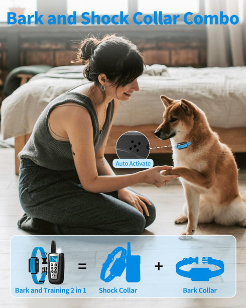 PaiPaitek Dog Bark Collar with Remote 3300ft Range - Automatic Shock Collar for Small Medium Large Dogs