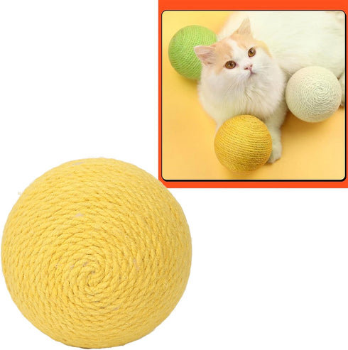 Cat Scratching Post Funny Sisal Cat Ball Interactive Claws Safe Tummies Relieve Boredom AntiScratch Training (Yellow)