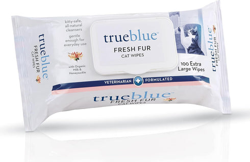 TrueBlue Fresh Fur Cat Cleaning Wipes - Milk & Honeysuckle, Pre-Moistened Pads for Dirty Paws, 100 Count, 8”x7”