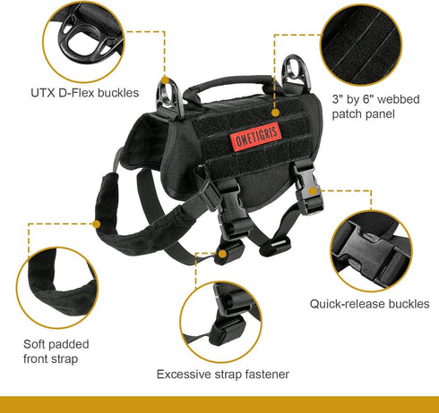 OneTigris Tactical Puppy Harness with Handle, Military Vest for Small Dogs, Easy Control Training Walking Outdoor.