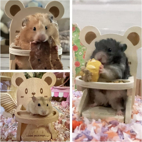 WCDJOMOP Handmade Wooden Hamster Dining High Chair - Small Animal Cage Accessories Habitat Decor House Photo Props
