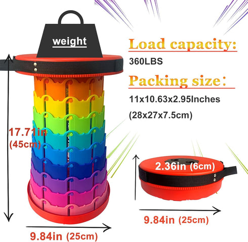 360lbs Jakuva Rainbow Travel Camping Stool, Retractable Portable Folding Stool,Collapsible Telescoping Stool with Max