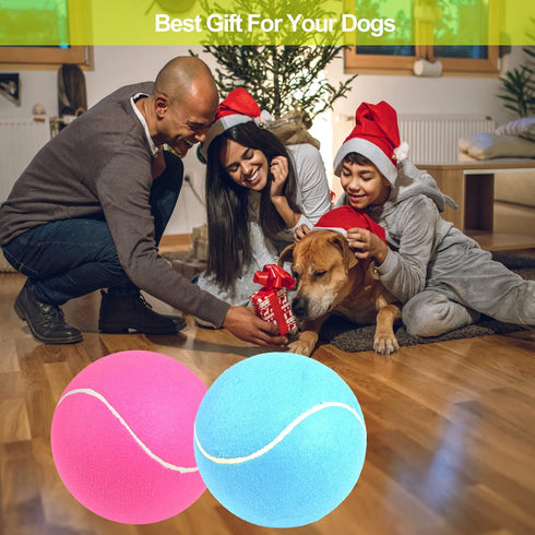 Giant Tennis Ball for Dogs - 2 Pack 9.5 Inch Pink and Blue Inflatable Jumbo Tennis Ball for Interactive Play