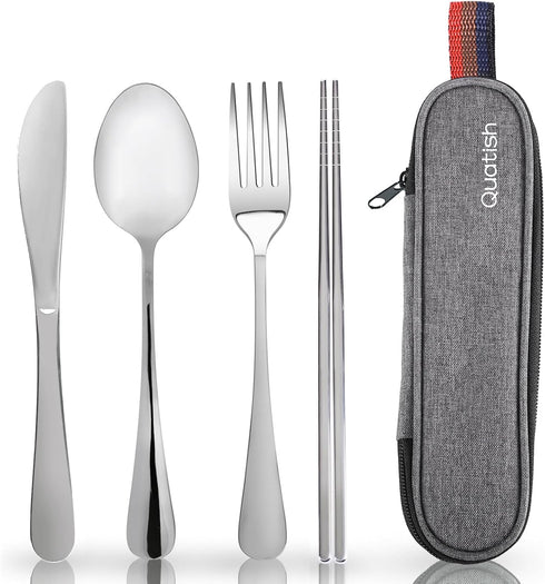 Quatish Travel Utensils with Case, Portable Silverware Set for Work, 304 Stainless Steel Cutlery Set