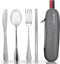Quatish Travel Utensils with Case, Portable Silverware Set for Work, 304 Stainless Steel Cutlery Set