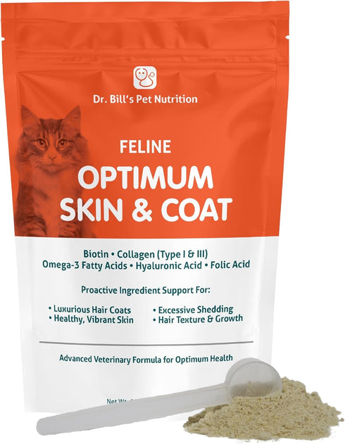 Dr. Bill’s Feline Optimum Skin & Coat - Fish Oil Omega-3 Fatty Acids for Cats - Reduces Shedding and Hairballs