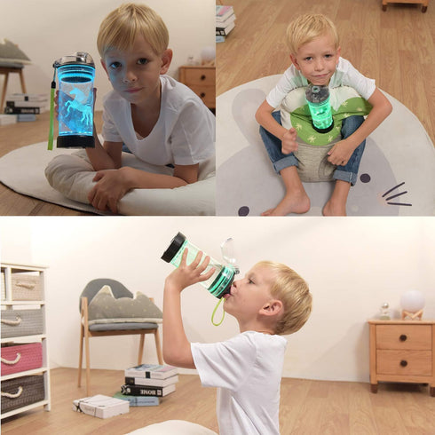 Kids Water Bottle with 3D Glowing Unicorn Illusion LED Light - 14 oz - Creative Gift for Girls