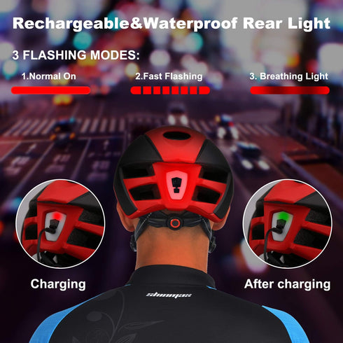 Shinmax Adult Bike Helmet with Removable Magnetic Goggles & USB Rechargeable LED Light, Adjustable Size