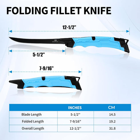 5.5'' 5Cr15 Mossy Oak Fillet Knife, Folding Fillet Knife with Razor Sharp Stainless Steel Blade, Non-Slip Handle