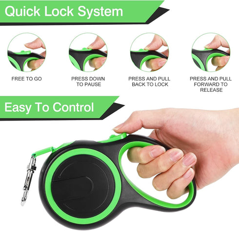 UrbanX Retractable Dog Leash for Large Dogs, Anti-Slip Handle, 24ft Strong Nylon Tape with Brake Lock - Green