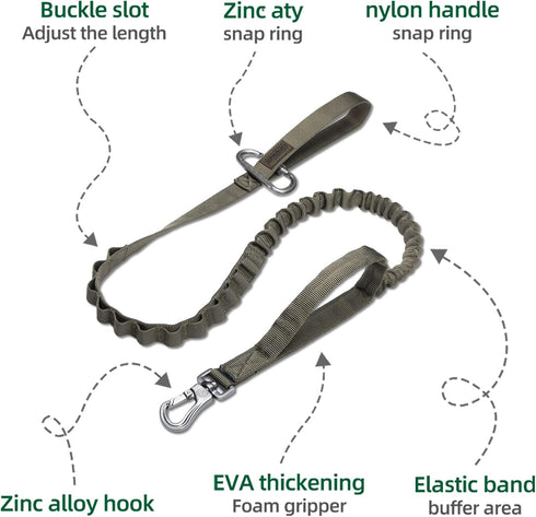 Excellent Elite Spanker Tactical Bungee Dog Leash, Adjustable Military Leash with Quick Release & 2 Control Handles