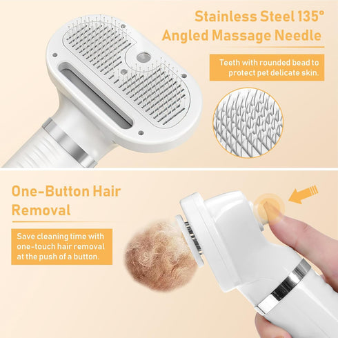 Pet Hair Dryer and Spray Cat Brush, 4 in 1 Steam Comb & Dog Blow Dryer with Water Tank, 3 Heat Settings