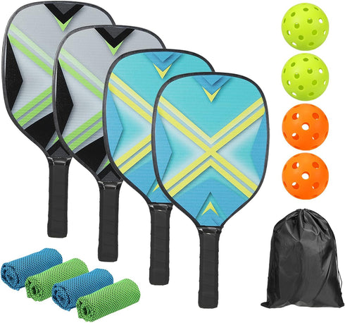 PATIKIL Pickleball Paddles Set with 4 Premium Wood Rackets, Cushion Grip, 4 Balls, Cooling Towels, Carry Bag