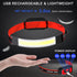 LED Rechargeable Head Lamp, High Lumens 230° Wide Beam Flashlight with Red Taillight for Camping