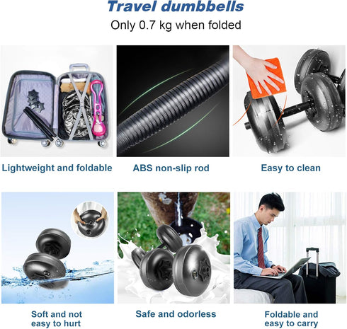 Water Filled Dumbbells Set, Adjustable Portable Travel Weights for Strength Training and Fitness