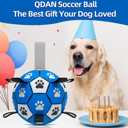 Dog Ropes Toys Soccer Ball with Straps - Interactive Tug of War Toy, Durable Water Toy for Medium & Large Dogs - Blue &