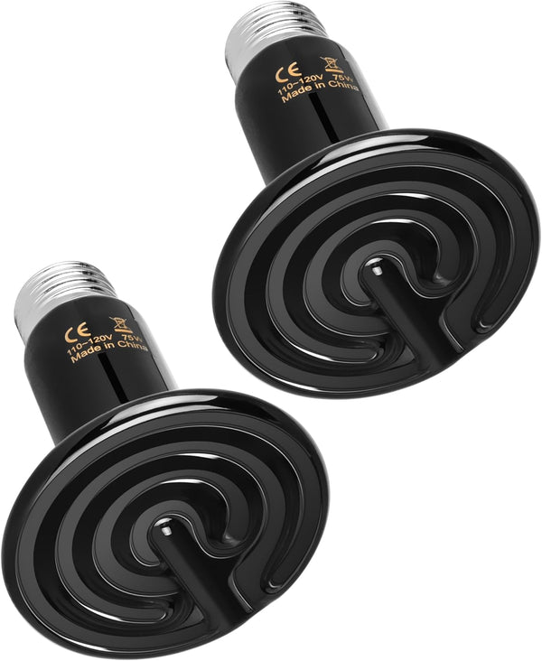 Simple Deluxe 75W Ceramic Heat Emitter 2-Pack, Reptile Heat Lamp No Light