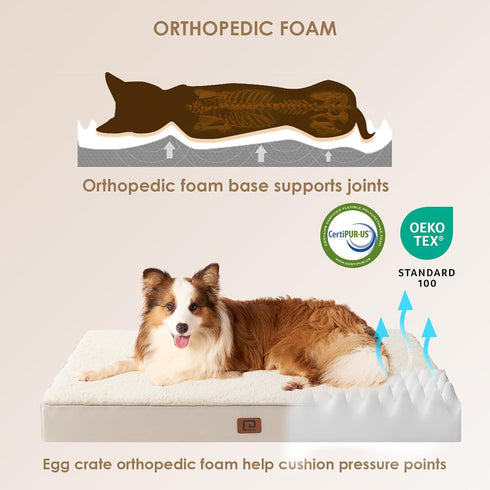 EHEYCIGA Orthopedic XL Dog Bed for Extra Large Dogs with Removable Washable Cover, Camel, 44x32