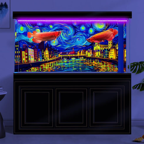 36X24IN Blacklight Vincent Van Gogh Aquarium Background - UV Fish Tank Art Oil Painting with 10 EVA Tape