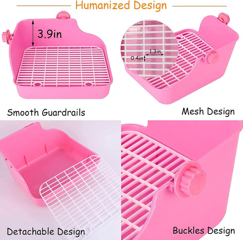 PINVNBY Rabbit Litter Box for Cage Bunny Corner Bedding Box Small Animal Litter Pan Hanging Pet Bowls Cage Potty