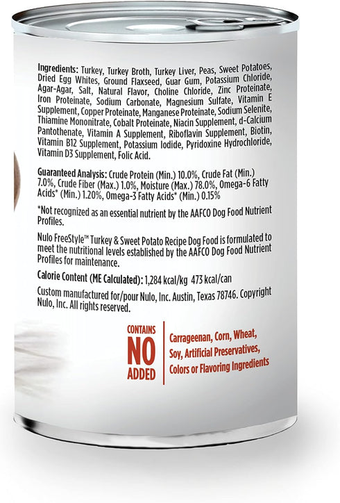 Nulo Freestyle All Breed Adult Wet Canned Dog Food, Premium Grain-Free, Turkey & Sweet Potato, 13 Ounce, 12 Cans