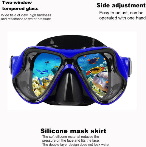Snorkeling Gear for Adults, Snorkel Mask Set with Dry Snorkel, Scuba Diving Mask, Swim Glasses for Youth