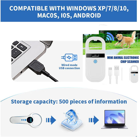 CYSFETENA 134.2kHz 128 Scanner,5V USB2.0 Dog Cat Microchip Reader, Groups of Data Storage Animal Chip Registration RFID