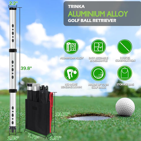 40 Inch 24 TRINKA Golf Ball Retriever with Storage Bag, Detachable Golf Ball Picker Upper Tube, Aluminum Alloy Golf