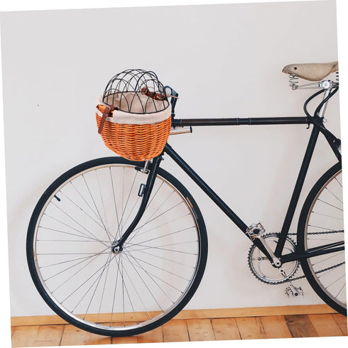 Zerodeko Wicker Woven Bike Basket Sturdy Front Handlebar Pannier with Belt for Pets Cats Dogs Weather-Resistant Willow