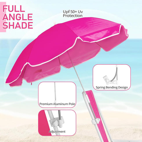 220lbs Outvita Beach Chair with Umbrella, Outdoor Folding Chair High Strength Cleanable Fabric Lightweight
