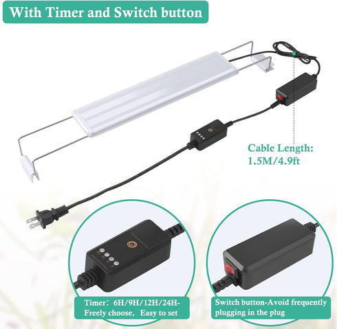 HITOP Full Spectrum LED Aquarium Light, Classic Fish Tank Light with RGB LEDs, 12” 16” 24” 32”, Timer and Extendable
