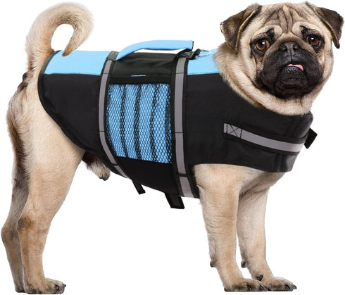 Queenmore Small Dog Life Jacket - Adjustable Pet Life Vest for Small and Medium Dogs, High Buoyancy, Rescue Handle